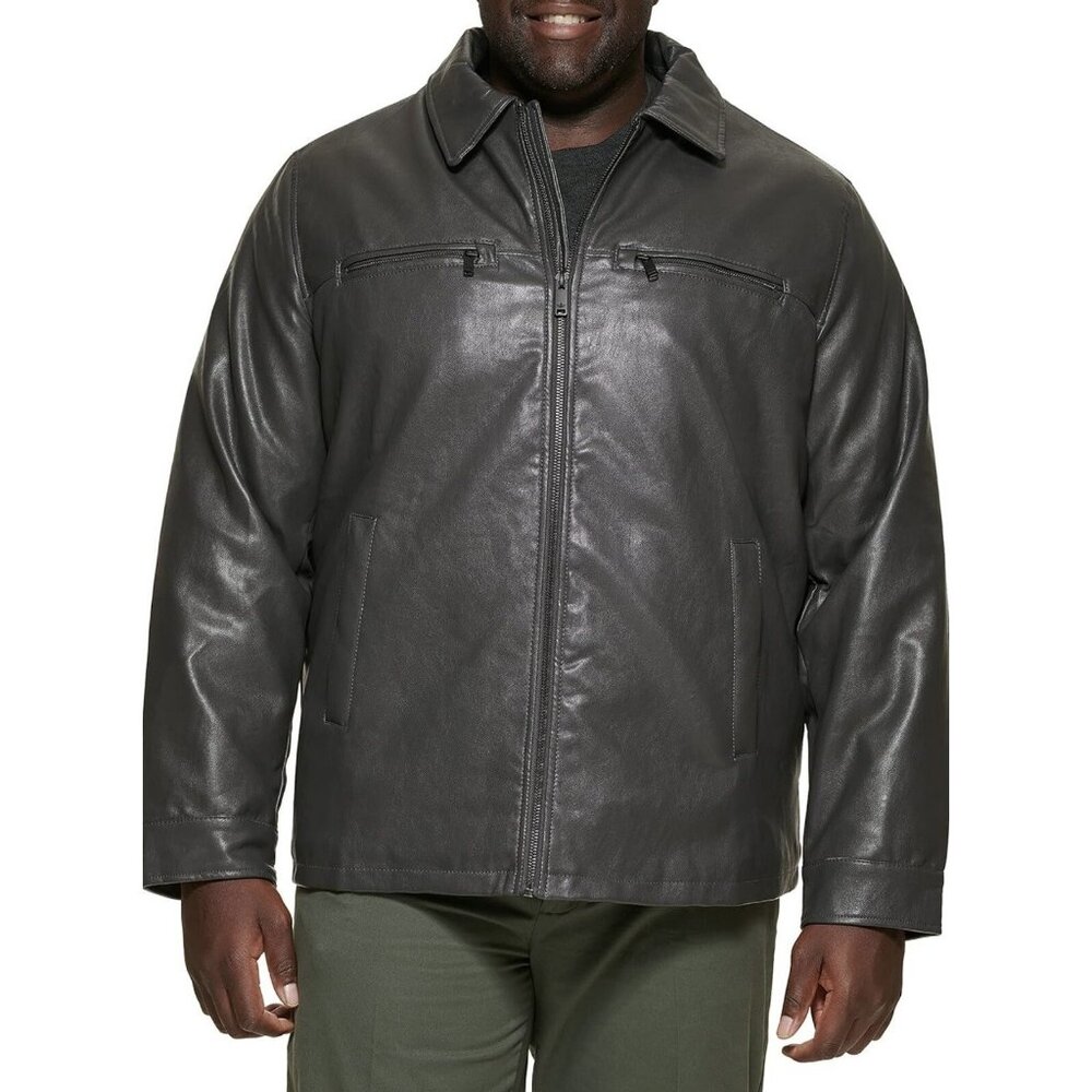 Dockers James Faux Gray Leather Jacket Zippered W. Chest Zip Mens 2XT Big & Tall